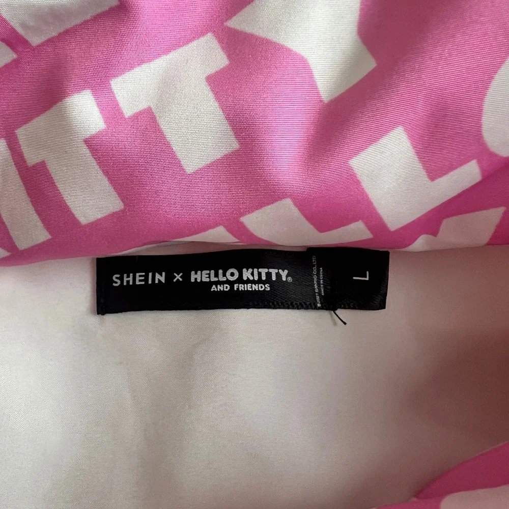 SHEIN x Hello Kitty Pink Puffer‎ Jacket Cropped Full Zip Embroidered Kids Size L